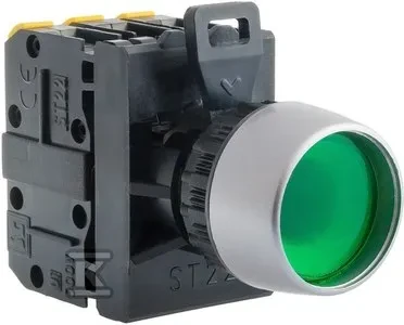 Spamel žalias valdymo mygtukas su kontaktų bloku 22mm