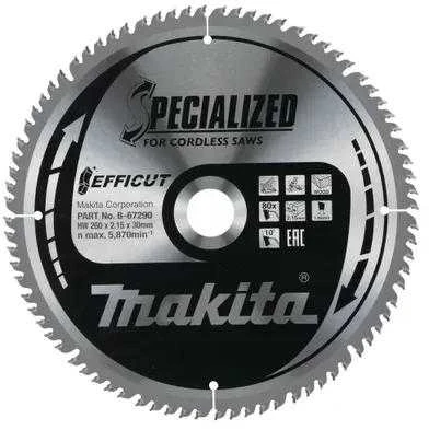 Makita T.C.T. pjūklas EFFICUT 260X2.15X30mm 10° T80 B-67240 T.C.T • 260 x30 mm • T80 • 10° • Medienai