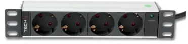 Techly I-CASE M10-4D maitinimo paskirstymo įrenginys 1U Aliuminis, Juoda 4 AC išvestis(ys / čių)