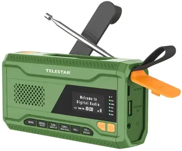 „Telestar TOP NR.5 DAB+/FM“ avarinis saulės energija varomas radijas su žibintuvėliu ir įkrovimo rankenėle, Žalias