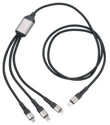 USB kabelis Troika Trident Pro įkrovimo kabelis, 1,2 m, 3in1, juodas
