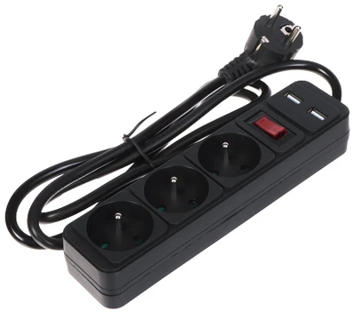 Blow DAUGIALIZDIS LAIDO ILGIKLIS PR-1.5M-3G-SW/USB/B (3 LIZDAI + 2 USB) 1.3 m