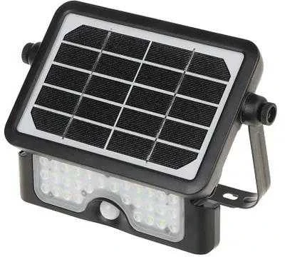 LUX LED 5W, saulės energija varomas prožektorius su judesio jutikliu 500lm, IP65, 4000K, 2x1500mAh, juodas