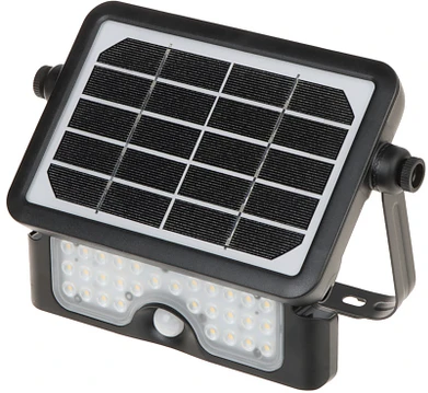 LUX LED 5W, saulės energija varomas prožektorius su judesio jutikliu 500lm, IP65, 4000K, 2x1500mAh, juodas