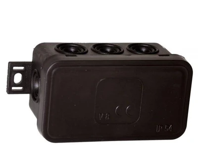 Tuščia ant paviršiaus montuojama dėžutė su 8 įvadais VIPLAST V8 click Juodas IP54 80x45x41mm 038-05