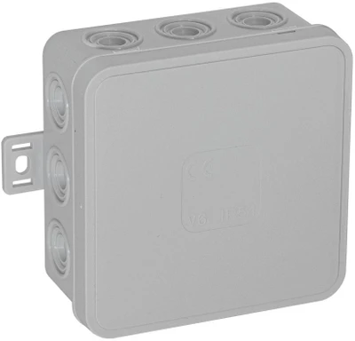 Tuščia ant paviršiaus montuojama dėžutė su 12 įvadų VIPLAST V6 click Pilkas IP54 85x85x41mm 036-03
