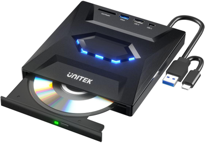 DVD grotuvas Unitek Nagrywarka zewnętrzna Unitek DVD/CD, Hub USB 5Gbps, SD kortelių skaitytuvas