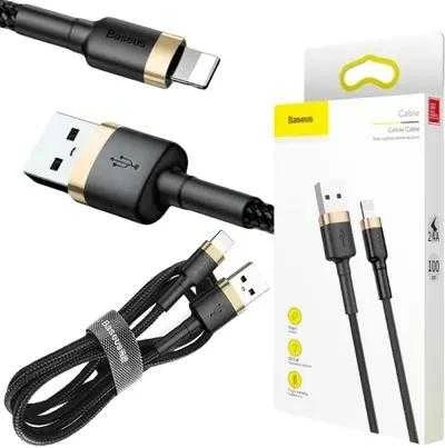 USB-A / Lightning iPhone Baseus Cafule CALKLF-BV1 KABELIS 100cm Apple 2.4A Juodas IR AUKSO PINTAS