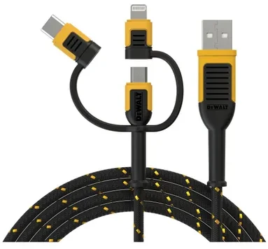 USB kabelis Dewalt USB-A - USB-C + microUSB + Lightning 1,8 m juodas (DXMA131-1356-DWG)