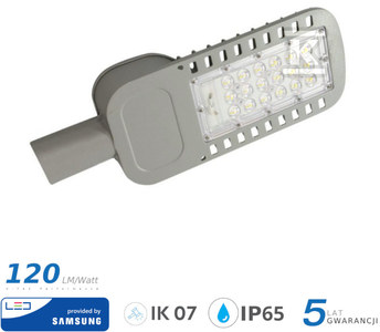 Samsung 30W LED gatvės šviestuvas V-TAC, pilku korpusu, 6500K