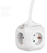 Ilgintuvas 4-vietis V-TAC, 2usb jungtys, 3G1.5MM2 X1.4M, baltas, kubo formos