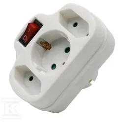 V-tac 3vietis lizdo adapteris, baltas, 2 jungtys 2,5A, viena 16A, su jungikliu