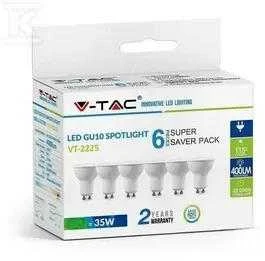 V-tac 4,5W LED lemputė, GU10, 6500K, 6vnt pakuotėje