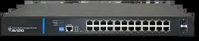 Šakotuvas Valdomas L2 komutatorius (jungiklis) 24 RJ45 PoE+ 1Gb/s prievadai + 2 SFP Uplink 1Gb/s prievadai + 1 RJ45 konsolės prievadas (250 W galios biudžetas) AVIZIO