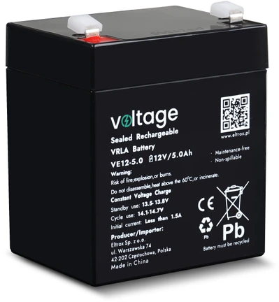 VOLTAGE Akumuliatoriaus AGM įtampa 12V 5Ah VE12-5.0 (eksploatavimo trukmė 6-9 metai)
