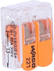 Sujungimo jungtis su svirtimis Wago ZŁ.UNIWER.221-612 2X6MM2, 1 vnt.