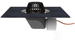 Stogo įlaja DN75/110 su apšildymu(10-30W/230V), bitumine hidroizoliacija,lapų gaudykle(HL64.1H)