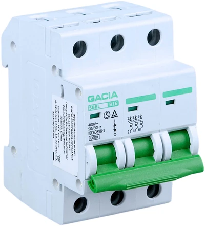 Automatinis jungiklis, 6kA, B, 3 polių, 20A GACIA SB6L B 3P 20A