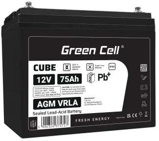 Green Cell Žalias Cell Žalias Cell CUBE AGM IP54 12V 75Ah VRLA Baterija Gel gilaus ciklo maitinimo kėdutė fotovoltinė laisvalaikio baterija kemperis