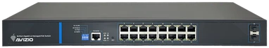 Šakotuvas Valdomas L2 komutatorius (jungiklis) 16 RJ45 PoE+ 1 Gb/s prievadų + 2 SFP Uplink 1 Gb/s prievadai (galios sąnaudos 150 W) + 1 RJ45 konsolės prievadas AVIZIO