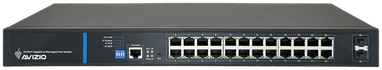Šakotuvas Valdomas L2 komutatorius (jungiklis) 24 RJ45 PoE+ 1Gb/s prievadai + 2 SFP Uplink 1Gb/s prievadai + 1 RJ45 konsolės prievadas (250 W galios biudžetas) AVIZIO