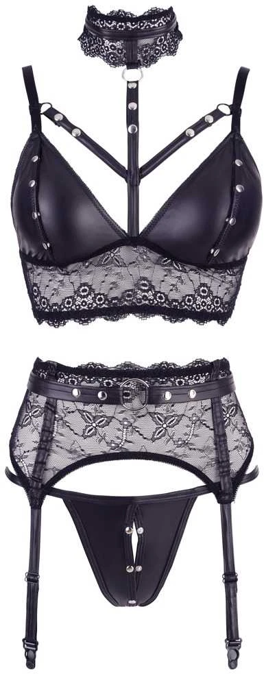 Cottelli Bondage Bra Suspender Set L