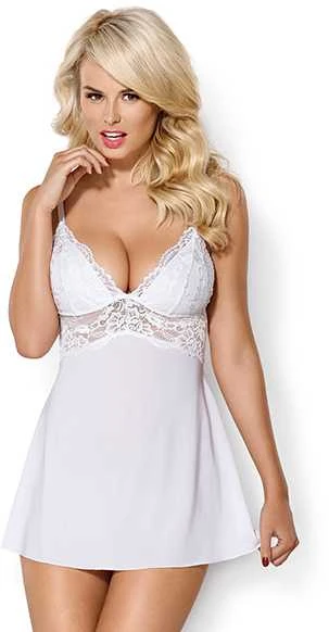 Obsessive - 810-BAB-2 Babydoll & Thong Baltas S/M