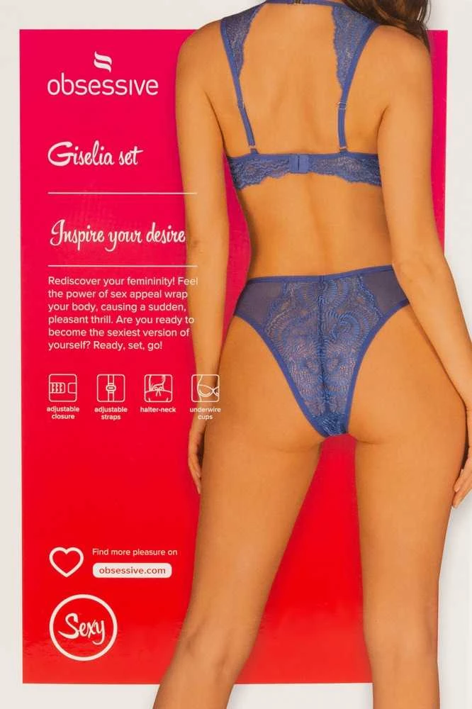 Mėlyna Obsessive - Giselia set Mėlyna M/L seksualus liemenėlės ir kelnaičių komplektas