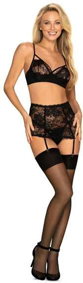 Obsessive - Peonesia 3 Pcs Set Juodas S/M 3 dalių apatinių komplektas