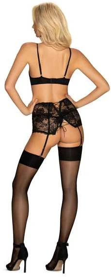 Obsessive - Peonesia 3 Pcs Set Juodas S/M 3 dalių apatinių komplektas