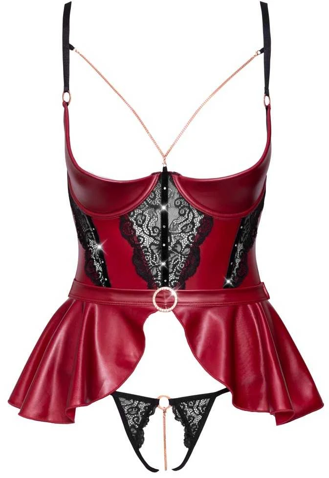 Abierta Fina seksualus 2 dalių komplektas Shelf Bra Set red 85C/XL