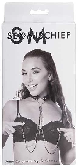 Sportsheets Collar Sportiniai lakštai – Sex & Mischief Amor apykaklė su spenelių papuošalais