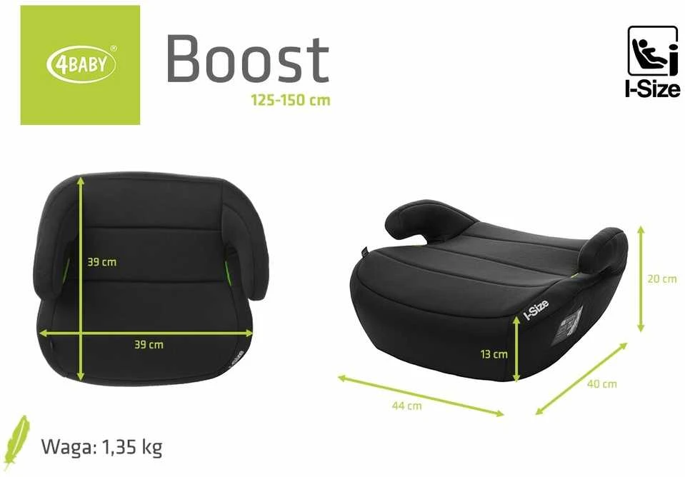 4Baby autokėdutė BOOST 125-150cm, juoda, I-SIZE