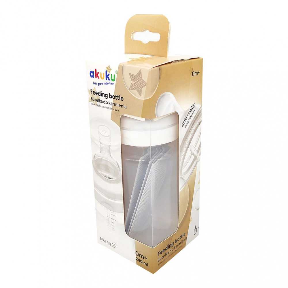Akuku buteliukas 240 ml., plataus kaklelio, nesukeliantis dieglių, A0107