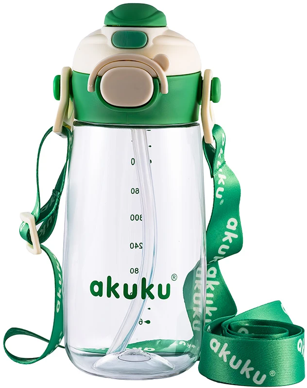 Akuku gertuvė su šiaudeliu 480ml pilkas žalia A0724
