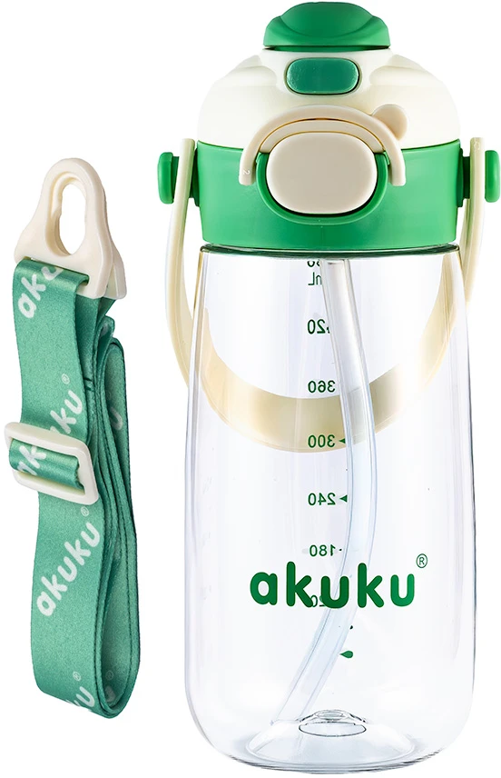 Akuku gertuvė su šiaudeliu 480ml pilkas žalia A0724