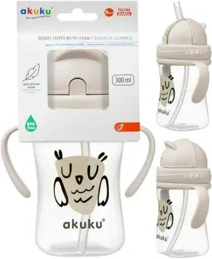AKUKU gertuvė su šiaudeliu OWL, su rankenėlėmis, 300 ml, A0204