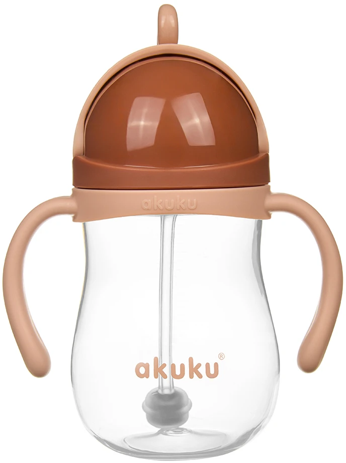 Akuku puodelis su šiaudeliu 280ml rudas A0729