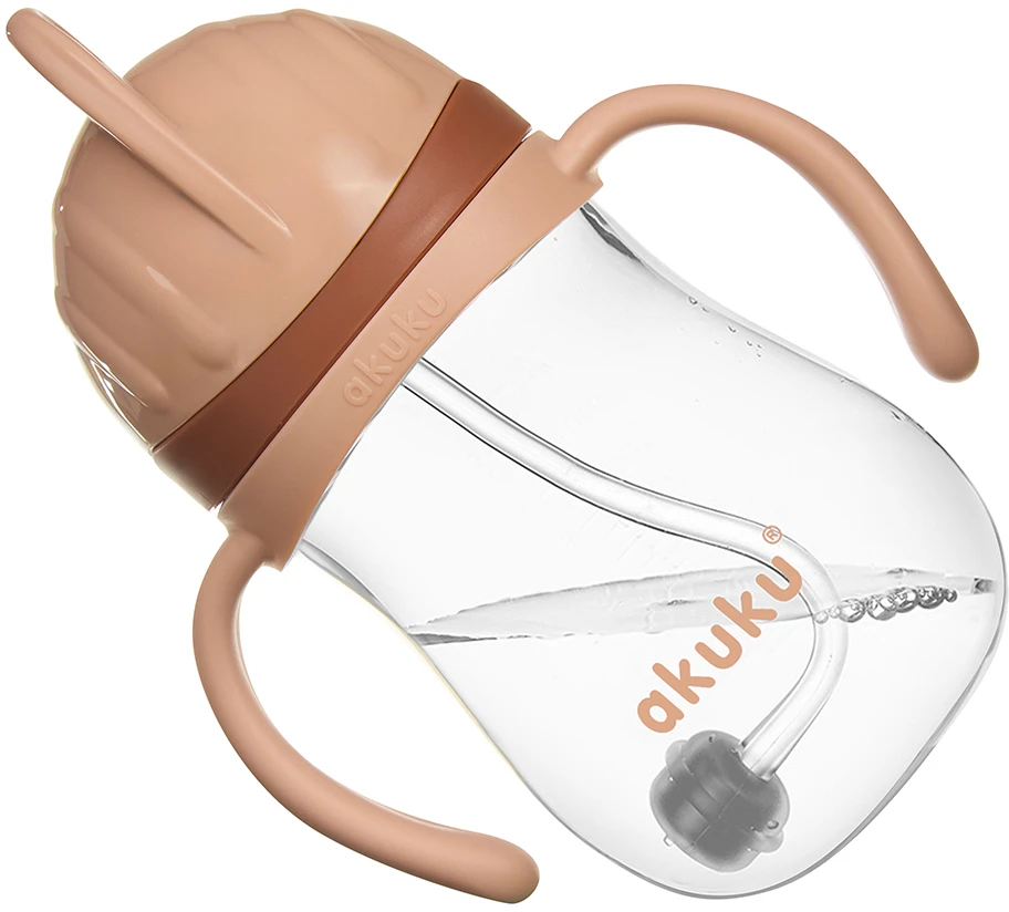 Akuku puodelis su šiaudeliu 280ml rudas A0729