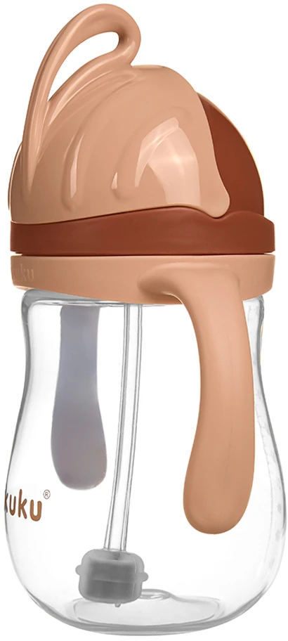 Akuku puodelis su šiaudeliu 280ml rudas A0729