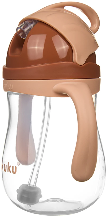 Akuku puodelis su šiaudeliu 280ml rudas A0729