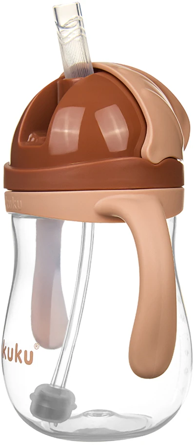 Akuku puodelis su šiaudeliu 280ml rudas A0729