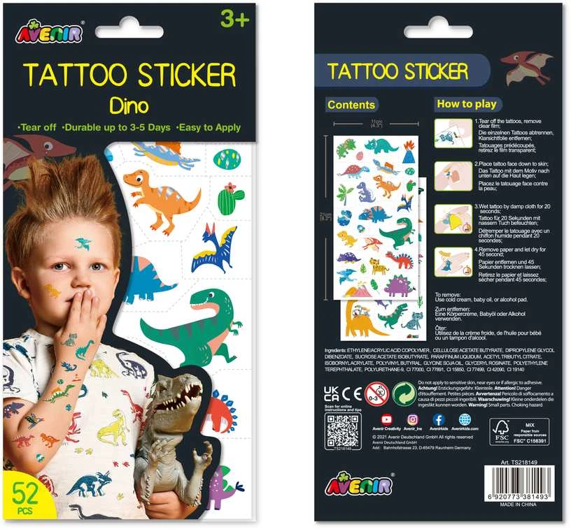 AVENIR Priklijuojamos tatuiruotės „Dinozaurai“