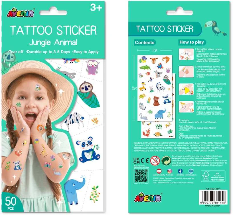 AVENIR Priklijuojamos tatuiruotės „Džiunglių gyvūnai“