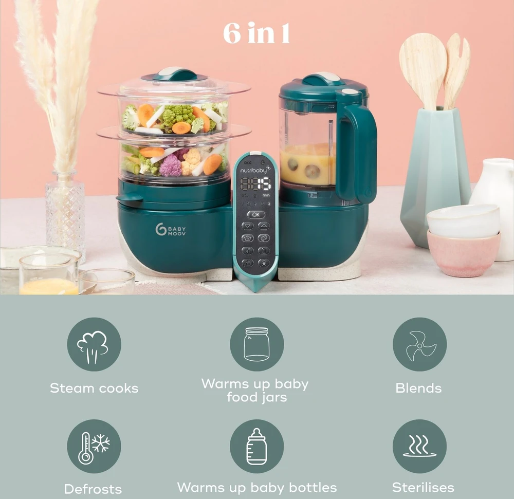 Daugiafunkcis virtuvės kombainas Babymoov Nutribaby 6-in-1, Žalios spalvos