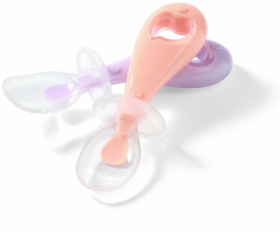 Baby Ono Babyono silikoniniai šaukšteliai 2vnt oranžinis violetinis 784/01