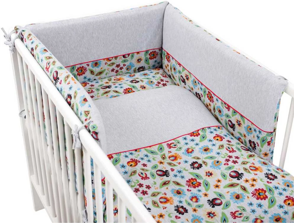 Patalynės komplektas CebaBaby patalynė 3 dalių gėlytės-pilka, Jersey kolekcija