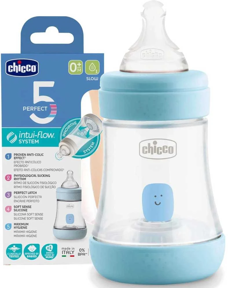 "Chicco" buteliukas Perfect5 0M+150ml mėlynas silikoninis