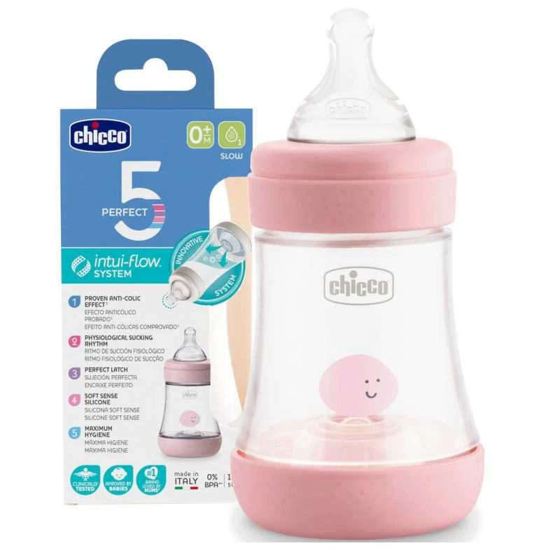 "Chicco" buteliukas Perfect5 0M+150ml rožinis silikoninis