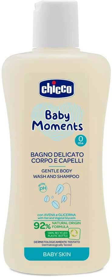 CHICCO Prausiklis ir šampūnas BABY MOMENTS, 200 ml